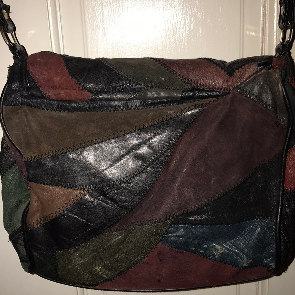 Vintage Boho Patchwork Leather Purse Multicolored - image 3